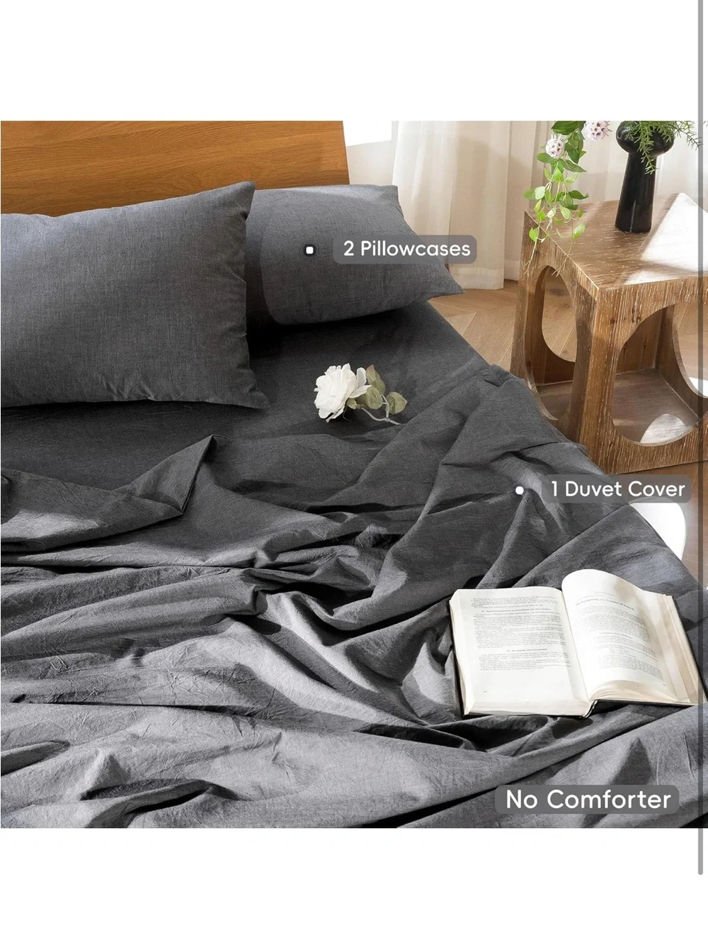 NEW MooMee Duvet Cover Set 100% Washed Cotton Linen Like Oversized Queen